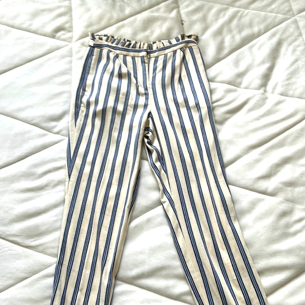 Blue and cream striped pants